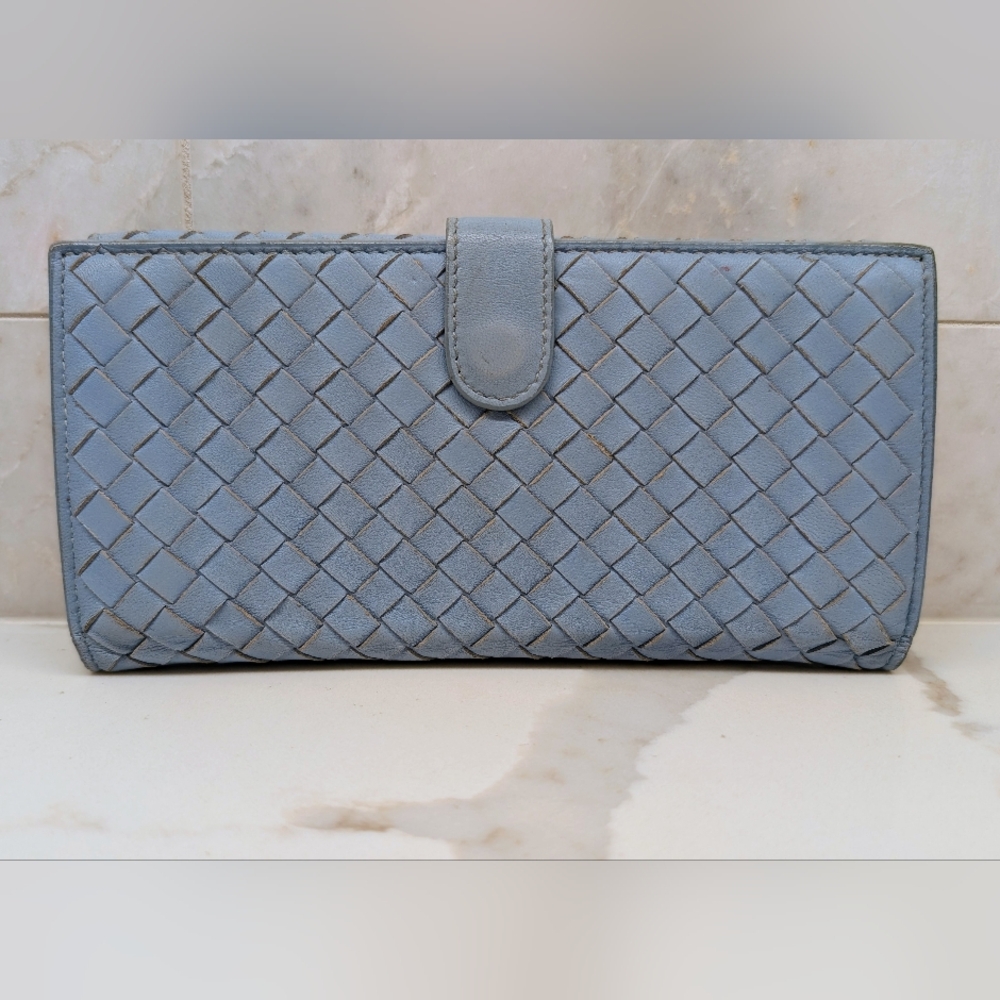 Bottega Veneta Light Blue Leather Wallet
